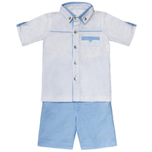 Load image into Gallery viewer, "MOODY BLUES" LINEN BLUE SHORTS AND SHIRT SET
