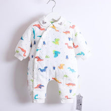 Load image into Gallery viewer, DINOSAURS PRINT COTTON FRONT FASTENING PADDED BABY PRAM SUIT
