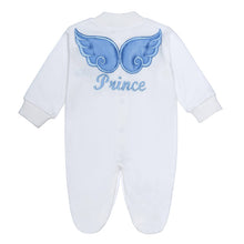 Load image into Gallery viewer, BABY BOYS " ANGEL WINGS " BABYGROW, HAT &amp; MITTENS GIFT SET. HANDMADE. LIMITED
