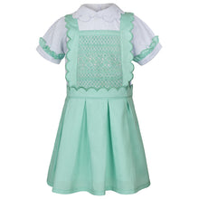 Load image into Gallery viewer, " ESMERALDA" BLOUSE @ PINAFORE HAND-SMOCKED 2 PIECE SET. LIMITED - NEW ARRIVAL
