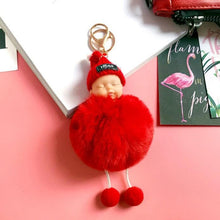 Load image into Gallery viewer, SLEEPING BABY RED PLUSH FUR LOVELY CHARM OR KEYRING - NEW ARRIVAL
