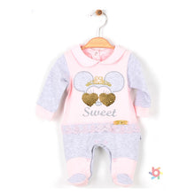 Load image into Gallery viewer, BABY GIRL PINK LACE &amp; SEQUIN " MINNIE ' BABYGROW AND HAT SET
