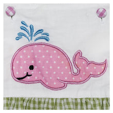 Load image into Gallery viewer, GREEN GINGHAM " WHALE" APPLIQUE BABY GIRL ONE- PIECE SUNSUIT.
