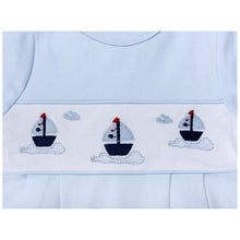 Load image into Gallery viewer, BLUE PIMA COTTON "SAILBOAT" BABYGROW @ BIB SET
