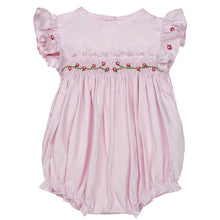 Load image into Gallery viewer, BABY PINK HAND SMOCKED "OLGA" FLY SLEEVES ROMPER.
