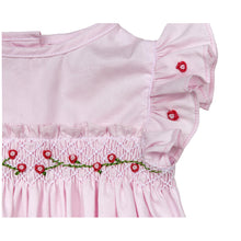 Load image into Gallery viewer, BABY PINK HAND SMOCKED "OLGA" FLY SLEEVES ROMPER.
