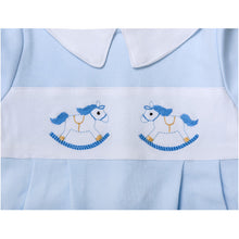 Load image into Gallery viewer, BLUE PIMA COTTON " ROCKING HORSE" BABYGROW@BIB SET
