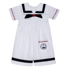 Load image into Gallery viewer, MARINER HAND-EMBROIDERED WHITE COTTON SHORTIE.
