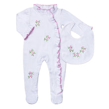 Load image into Gallery viewer, WHITE PIMA COTTON " ADOREE" EMBROIDERED BABYGROW@BIB SET
