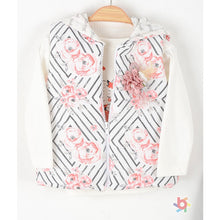 Load image into Gallery viewer, BABY GIRLS " LE VOYAGE " FLORAL PADDED GILET, TOP @ BOTTOM 3 PIECE SET
