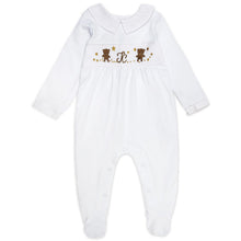 Load image into Gallery viewer, "KISS ME, TEDDY" BABY WHITE EMBROIDERED BABYGROW &amp; BIB 3-6 MONTHS
