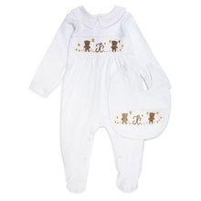 Load image into Gallery viewer, "KISS ME, TEDDY" BABY WHITE EMBROIDERED BABYGROW &amp; BIB 3-6 MONTHS
