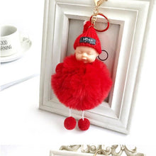 Load image into Gallery viewer, SLEEPING BABY RED PLUSH FUR LOVELY CHARM OR KEYRING - NEW ARRIVAL
