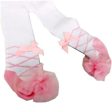 Load image into Gallery viewer, BABY GIRLS LACE @ BOW SHOE PRINT TIGHTS
