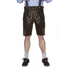 Load image into Gallery viewer, Men's Trachten Lederhose short made of fine cowhide leather, dark brown
