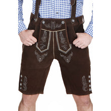 Load image into Gallery viewer, Men's Trachten Lederhose short made of fine cowhide leather, dark brown

