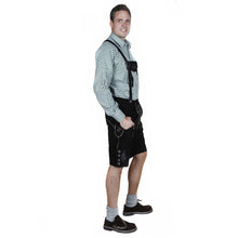 Load image into Gallery viewer, Men's Trachten Lederhose short made of fine cowhide leather, black
