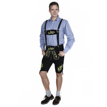 Load image into Gallery viewer, Men's Trachten Lederhose short made of fine cowhide leather, black
