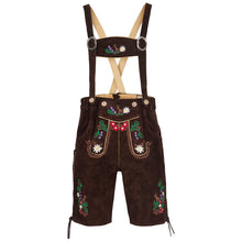 Load image into Gallery viewer, Men's costumes short-leather pants with attractive flora and fauna embroidery and removable suspenders, dark brown
