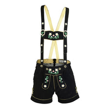 Load image into Gallery viewer, Ladies traditional Lederhosen short made of fine cowhide leather with floral embroidery and heart pocket, black
