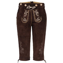 Load image into Gallery viewer, Noble ladies knee and traditional trousers with beautiful traditional embroidery 100% suede, brown
