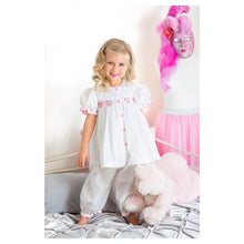 Load image into Gallery viewer, WHITE HAND SMOCKED " SWEET DREAMS' PYJAMA SET @ GIFT BAG.
