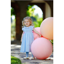 Load image into Gallery viewer, BLUE HAND-SMOCKED " FLEUR DE LIS " HAND EMBROIDERED DRESS.
