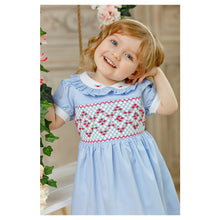 Load image into Gallery viewer, " MADEMOISELLE" BLUE TRADITIONAL HAND-SMOCKED DRESS. LIMITED
