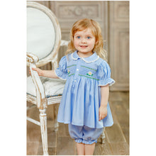Load image into Gallery viewer, " DAISY " BLUE HAND-SMOCKED TRADITIONAL PYJAMAS SET. LIMITED

