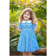 Load image into Gallery viewer, "AFRICAN DAISY" HAND-SMOCKED DRESS. EXCLUSIVE FROM MADAGASCAR.
