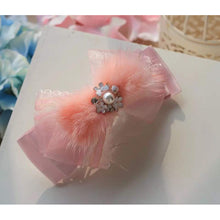 Load image into Gallery viewer, TWO PEACH FUR &amp; DIAMANTE "CHLOE" HAIR CLIPS
