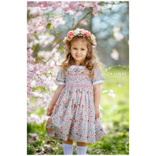 Load image into Gallery viewer, FLORAL HAND-SMOCKED " BOUQUET" COTTON DRESS. CLEARANCE
