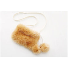 Load image into Gallery viewer, TWO ADORABLE SYNTHETIC FUR IVORY &amp; HONEY COLOURS POM-POM SHOULDER BAG.
