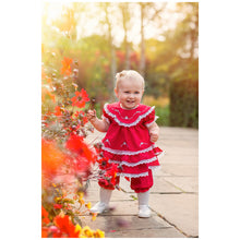 Load image into Gallery viewer, " GORGEOUS KATHE" DARK RED LACE &amp; EMBROIDERED DRESS &amp; BLOOMERS SET.
