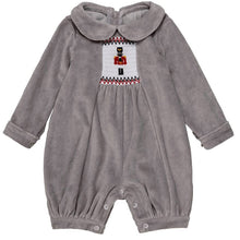 Load image into Gallery viewer, GREY VELOUR " THE GUARD " BABY BOY SMOCKED ROMPER
