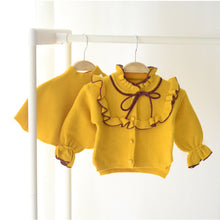 Load image into Gallery viewer, " NINA " MUSTARD - YELLOW WOOLEN BLEND KNITTED CARDIGAN @ SKIRT SET. 3 LEFT
