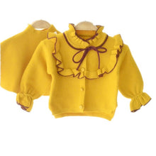 Load image into Gallery viewer, " NINA " MUSTARD - YELLOW WOOLEN BLEND KNITTED CARDIGAN @ SKIRT SET. 3 LEFT
