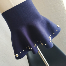 Load image into Gallery viewer, " KAREN " NAVY BLUE PEARL EMBELLISHED KNITTED FLARE SKIRT
